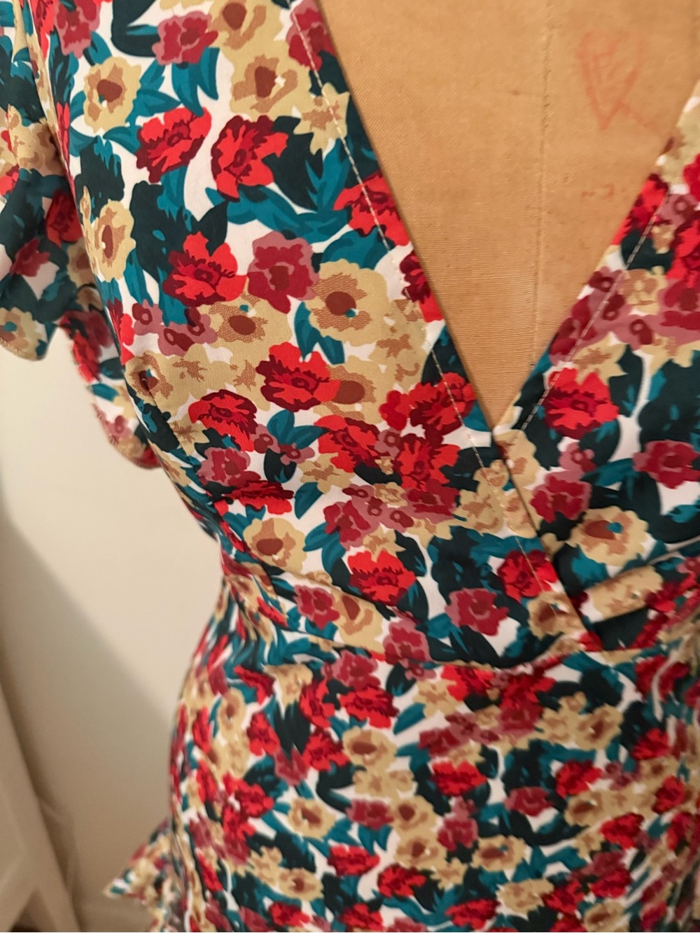 Floral V-Neck Ruffle Mini Dress in Multi-Color - Picture 3 of 6